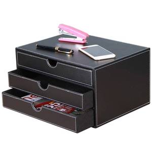 lot 1187 image: RHCSZ High-end PU Leather Desk Organizer File Cabinet Executive Office Supplies Desktop Filing A4 File Cabinet Stackable Storage Organizer Box with 3 Drawers (Black)�� Retail $58.38
