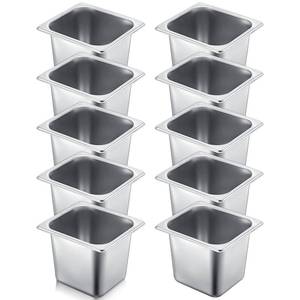 lot 1188 image: Thenshop 10 Pack Hotel Pans Stainless Steel Steam Table Food Pan Commercial Metal Food Catering Tray Anti Jam for Hotel Restaurant Buffet Party Supplies(Standard,14 Size X 6 Inch Deep) Retail $59.65