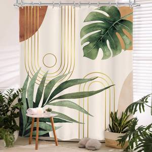 lot 1196 image: Glawry Boho Sage Green Shower Curtain 60Wx72L Inches, Abstract Bohemian Mid Century Bathroom Curtains, Plant Botanical Palm Leaf Decor Fabric Shower Curtain Liner Set Bathroom Rugs Waterproof 12 Hooks Retail $18.93