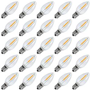 lot 1219 image: LiEiDi 25Pack C7 LED Replacement Light Bulbs, Shatterproof LED Bulbs for Window Candles & Chandeliers, E12 Screw Base, 0.6 Watt Equvalent to 5 6 7 Watt Incandescent Bulbs, Warm White 2200K Retail $17.49