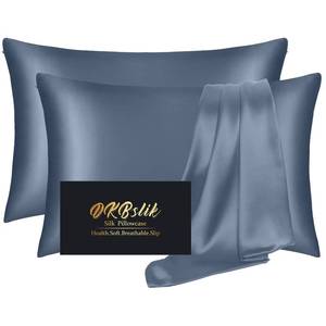 lot 1234 image: Silk Pillow Cases 2 Pack, Mulberry Silk Pillowcases Standard Set of 2, Soft, Smooth, Anti Acne, Beauty Sleep, Both Sides Natural Silk Satin Pillow Cases for Women 2 Pack with Zipper for Gift, Ash Blue Retail $29.99