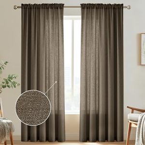 lot 1236 image: Melodieux Grayish Brown Semi Sheer Curtains 84 Inches Long for Living Room, Bedroom Linen Look Farmhouse Rod Pocket Shiny Sheer Curtain Drapes Light Filtering Home Office, 52 W x 84 L, 2 Panels Retail $37.48