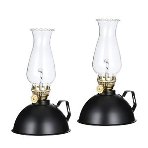 lot 1255 image: Spuik Rustic Metal Oil Lamp Set of 2, Vintage Kerosene Lamps for Indoor Use Home Decor Chamber Hurricane Oil Lamps for Indoor Use Emergency Lighting Black Wall Small Hurricane Lantern