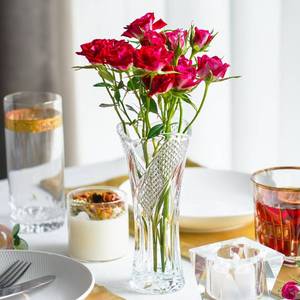 lot 1256 image: Clear Crystal Vases for Centerpieces, 6.5 Inch Modern Glass Vase for Decoration,Spiral Design Flower Vases for Party Wedding Birthday Retail $12.49