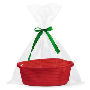 lot 1259 image: Pro Goleem Small Woven Basket with Gift Bags and Ribbons Durable Baskets for Gifts Empty Small Rope Basket for Storage 12X 8 X 5 Baby Toy Basket with Handles, Red Retail $21.24