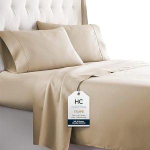 lot 1266 image: HC COLLECTION Queen Sheet Set, 4 pc Bed Sheets & Pillowcases Set - Machine Washable for Easy Care - Soft & Breathable All Season Microfiber Sheets with Deep Pockets - Taupe Retail $47.49