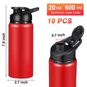 lot 1287 image: CHENGU 2 Pieces Water Bottle Bulk 20 oz Aluminum Reusable Bottles Lightweight Snap Lid Water Cups Easy Carry Leak Proof Travel Tumbler for Gym Sports Camping Hiking Fishing (Red) Retail $9.99