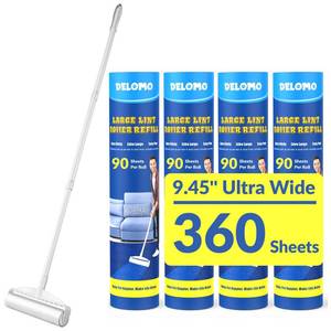 lot 1289 image: Large Lint Rollers for Carpet, Sticky Rollers for Floor DELOMO 9.45 in with 3 Extendable Handle,Long Handle Sticky Mop for Cleaning Carpets, Cars, Clothing, and Pet Hair Retail $31.49