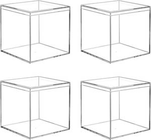 lot 1296 image: Hewomate Acrylic Boxes for Display, 3.9x3.9x3.9 Inches 4 Pack Clear Plastic Acrylic Favor Boxes, Small Acrylic Box with Lid, Square Cube Storage Containers for Candy Jewelry Pill and Tiny Item Retail $21.23