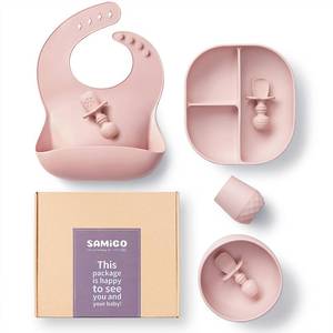 lot 1297 image: SAMiGO Silicone Baby Feeding Set, Baby Led Weaning Supplies, Suction Bowl Plate Bib Cup Self Feeding Spoons, Solid Food Eating Essentials, First Stage Utensils, 6 Months Retail $29.99