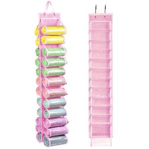 lot 1301 image: Legging Storage Bag Storage Hanger Can Holds 24 Leggings or Shirts Jeans Compartment Storage Hanger, Foldable Leggings Organizer Clothes Portable Closets Roll Holder (Pink)