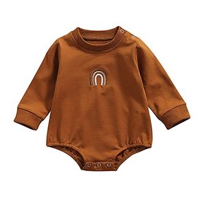 lot 1303 image: Twopumpkin Baby Boy Girl Crewneck Sweatshirt Onesie Oversized Sweater Shirts Long Sleeve Romper Pullover Top Cute Fall Winter Clothes (B Boho Rainbow Brown,0-3 Months) Retail $14.00