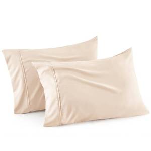 lot 2234 image: Bedsure Pillow Cases Queen Size Set of 2 - Polyester and Rayon Derived from Bamboo Cooling Pillowcase, Breathable, Soft and Wrinkle-Free Pillow Covers with Envelope Closure, Gifts, Beige, 20x30 Inches