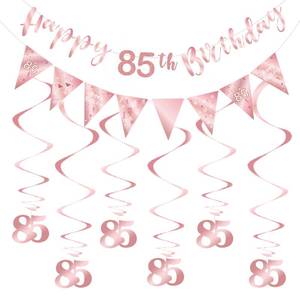 lot 2237 image: BRT Bearingshui 85th Birthday Decoration Kit, Happy 85th Birthday Banner Bunting Swirls Streamers, Triangle Flag Banner for Birthday Party Decorations Supplies Rose Gold 85th