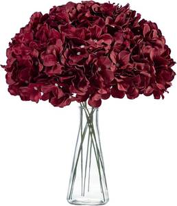lot 2240 image: H.FLOLAVIDA Hydrangea Silk Fake Flowers Heads with Stems, Artificial Flowers for Decoration Wedding Home Party Shop Baby Shower,Room Decor for Bedroom Aesthetic, Pack of 10��� (Burgundy)