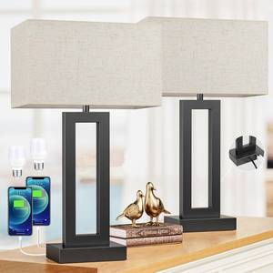 lot 5133 image: 22in Tall Living Room Lamps for Night Stands - Touch Bedside Lamp with USB CA, 3 Way Dimmable Bedroom Lamps for End Tables Set of 2, Modern Night Stand Lamps for Bed Side(CreamandBlack) - Retail $78.76