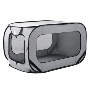 lot 5136 image: Loves cabin 48in Portable Large Dog Bed - Pop Up Dog Kennel, Indoor Outdoor Crate for Pets, Portable Car Seat Kennel, Cat Bed Collection, Grey