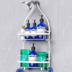lot 5145 image: Meangood Shower Caddy Over Shower Head, White Anti-Swing Hanging Shower Caddy with 4 Remove Hooks for Razor, Sponge, Towels Rustproof Shower Organizer for Bathroom
