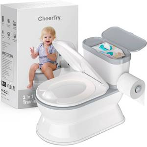 lot 5158 image: CheerTry 2-in-1 Toddler Potty Training Toilet - Larger Potty Chair and Detachable Training Seat for Boys and Girls Ages 1-3 with Flushing Sound, Wipes Storage, Toilet Paper Holder - Grey