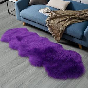 lot 5159 image: duduta Purple Faux Sheepskin Runner Rugs 2x6 ft, Fluffy Fur Dresser Runners Sofa Couch Covers Washable