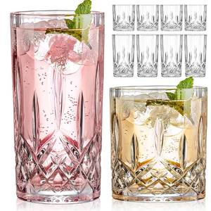 lot 5166 image: Qipecedm Drinking Glasses, 8 Piece Crystal Glass Cups, Mixed Glassware Set, 4 pcs Crystal Old Fashioned 11oz Highballs and 4 pcs 11oz Whiskey Glasses, Great for Cocktail, Whisky and other Beverages