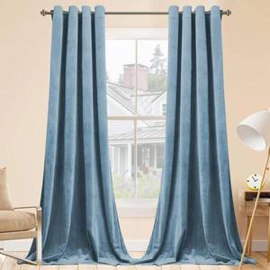 lot 5171 image: SMILETIME Sky Blue 120 in Long Velvet Curtains with Grommet, Thermal Insulated Super Soft Privacy Noise Reducing Light Filtering Velvet Curtains for Living Room, 2 Panels, Each 52 x 120 inches Long