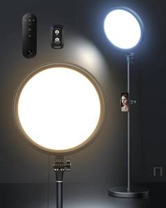 lot 5172 image: Aureday Big Ring Light with Stand, 79� Tall Ringlight Stand with Remotes and Phone Holder, Professional Floor Stand Light Ring for Video Recording, Live Stream, TikTok, Makeup, Photography, Barber - Retail $100.18