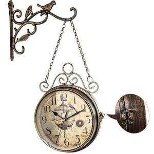 lot 5175 image: Retro Rust Wall Clock 20th Century 8in Non Ticking Large Iron Antique Hanging Clocks Double Sided Vintage Two Faces Innovative Classic, Silent Quartz Round Clock for Office Bedroom Living Room Decor
