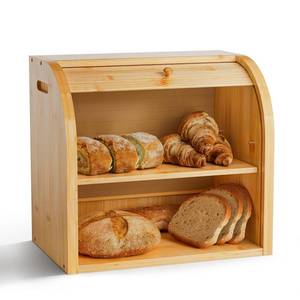 lot 5182 image: Merysen 2 Tier Bamboo Bread Box for Kitchen Countertop�Bread Storage Holder, Large Capacity Bread Storage Container, with Removable Layer for Home Storage and Display (Self-assembly)