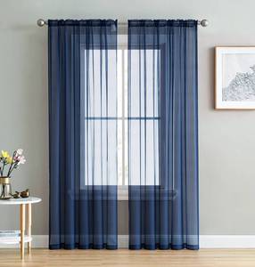 lot 6002 image: HLC.ME Navy Blue Sheer Voile Window Treatment Rod Pocket Curtain Panels for Kitchen, Bedroom and Living Room (54 x 95 inches Long, Set of 2)
