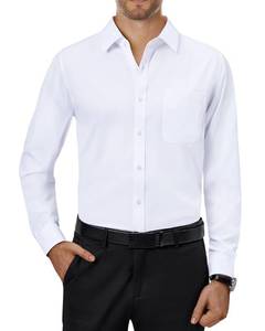 lot 6252 image: Alimens and Gentle Mens Dress Shirts 4-Way Stretch Long Sleeve Collared Casual Solid Wedding Dating Button Down Shirt White Size L
