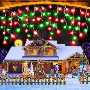 lot 6259 image: KNONEW 50ft 480 LED Christmas Lights Outdoor Decorations with 90 Drops, 8 Modes Timer Indoor Curtain Fairy Light, Commercial Waterproof String Light Decor for Wedding Christmas(Red and Green)