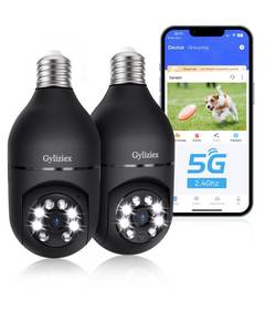 lot 6281 image: Gyliziex Light Bulb Security Camera, 5Gand2.4GHz 2K Security Cameras Wireless Outdoor 360° PTZ Cameras for Home Security with Color Night Vision, 2 Way Talk, AI Human Detection and Tracking, 2 Pack