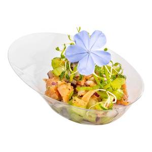 lot 6293 image: Restaurantware 4 x 2.9 x 1.3 Inch Mini Tasting Dishes 50 Disposable Mini Dessert Dishes - Oval Ellipse Design Clear Plastic Appetizer Dishes Serve Samples or Snacks For Parties or Weddings