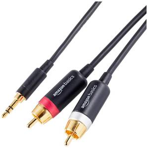 lot 6305 image: Amazon Basics 3.5mm Stereo Aux to 2 x RCA Audio Cable Adapters, 4 Feet1.2 m, for Connecting Amplifiers, Speakers, with Gold-Plated Plugs, Black