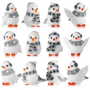 lot 6313 image: Honoson 12 Pcs Christmas Cute Snowman Figurines Winter Miniature Glittered Figurines Resin Micro Landscapes Winter Snow Decoration for Christmas Birthday Home Decorations Gift(Bird)