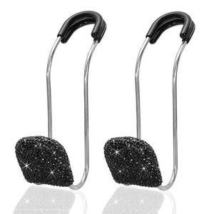 lot 6323 image: INTOR Universal Bling Car Seat Back Hook Accessories Headrest Hook Metal Stainless Steel Hook Purse Hook Rhinestone Decoration Accessories Car Storage Hook Gorgeous 2PCS (Black)