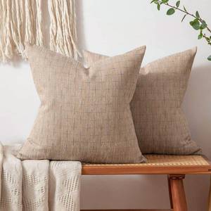 lot 6328 image: MIULEE Pack of 2 Decorative Burlap Linen Throw Pillow Covers Modern Farmhouse Pillowcase Rustic Woven Textured Cushion Cover for Sofa Couch Bed (18x18, Light Orange)