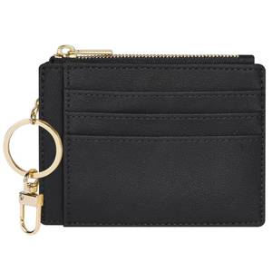 lot 6358 image: Sodsay Card Case Slim Front Pocket Wallet for Women Credit Card Holder with Keychain(Smooth Black)