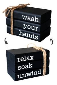 lot 6361 image: LIVDUCOT Farmhouse Mini Book Stack for Bathroom Decor Bathroom Accessories Half Bathroom Decor Wooden Mini Books for Restroom Shelf Decorative Accent for Guest Bathroom,2 Signs in 1 Reversible