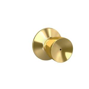 lot 6371 image: Schlage F40 V BEL 605 Bell Door Knob, Bed and Bath Privacy Lock, Bright Brass