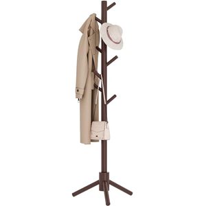 lot 6376 image: Sywhitta Coat Rack Stand, Wooden Freestanding Coat Rack with 8 Hooks, Easy Installation Clothes Hanger Stand for Clothes,Skirts,Used in Entryway,Hallway, BedroomCoffee
