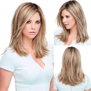 lot 6382 image: BLONDE UNICORN Blonde Shoulder Length Straight Wig for Women,Fiber and Remy Human Hair Blend Natural Daily Use 18IN