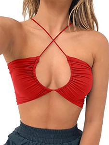lot 6392 image: TOB Womens Sexy Criss Cross Lace Up Sling Basic Bow Tie Crop Top Red Size S