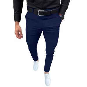 lot 6397 image: Mens Fashion Slim Fit Dress Pants Casual Business Skinny Stretch Pants Golf Pants Navy Size L