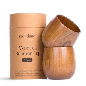 lot 6399 image: Mondano Wooden Bourbon Glasses Set, Old Fashioned Wooden Whiskey Glasses - Ideal Bourbon Gifts for Men and Whiskey Gifts for Men, Dad, or Brother - Perfect Valentines Day Gifts for Him (2 Pack)