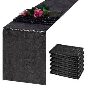 lot 6418 image: TCBESTO Black Sequin Table Runner 12in x 108in Pack of 6 Metallic Glitter Table Runner Black Sparkle for Baby Shower Wedding Christmas Birthday Party