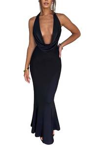 lot 6437 image: LuFeng Womens Sexy Sleeveless Summer Dress Backless Deep V Neck Halter Bodycon Maxi Party Dress Black Size M