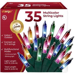 lot 6442 image: Warm Multi Color Christmas Lights - 6.3 ft String of 35 Incandescent Mini Bulbs Multifunctional Lighting Modes, for Decorative, Bedroom, Outdoor, Xmas Twinkle Tree Lights with Green Wire Total 6.6 ft
