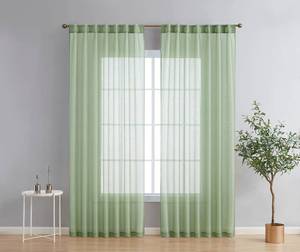 lot 6444 image: HLC.ME Lauren Semi Sheer Light Filtering Transparent Pocket Top and Back Tab Lightweight Short Window Curtains Drapery Panels Bedroom and Living Room, 2 Panels (54 x 84 Inch, Sage Green)